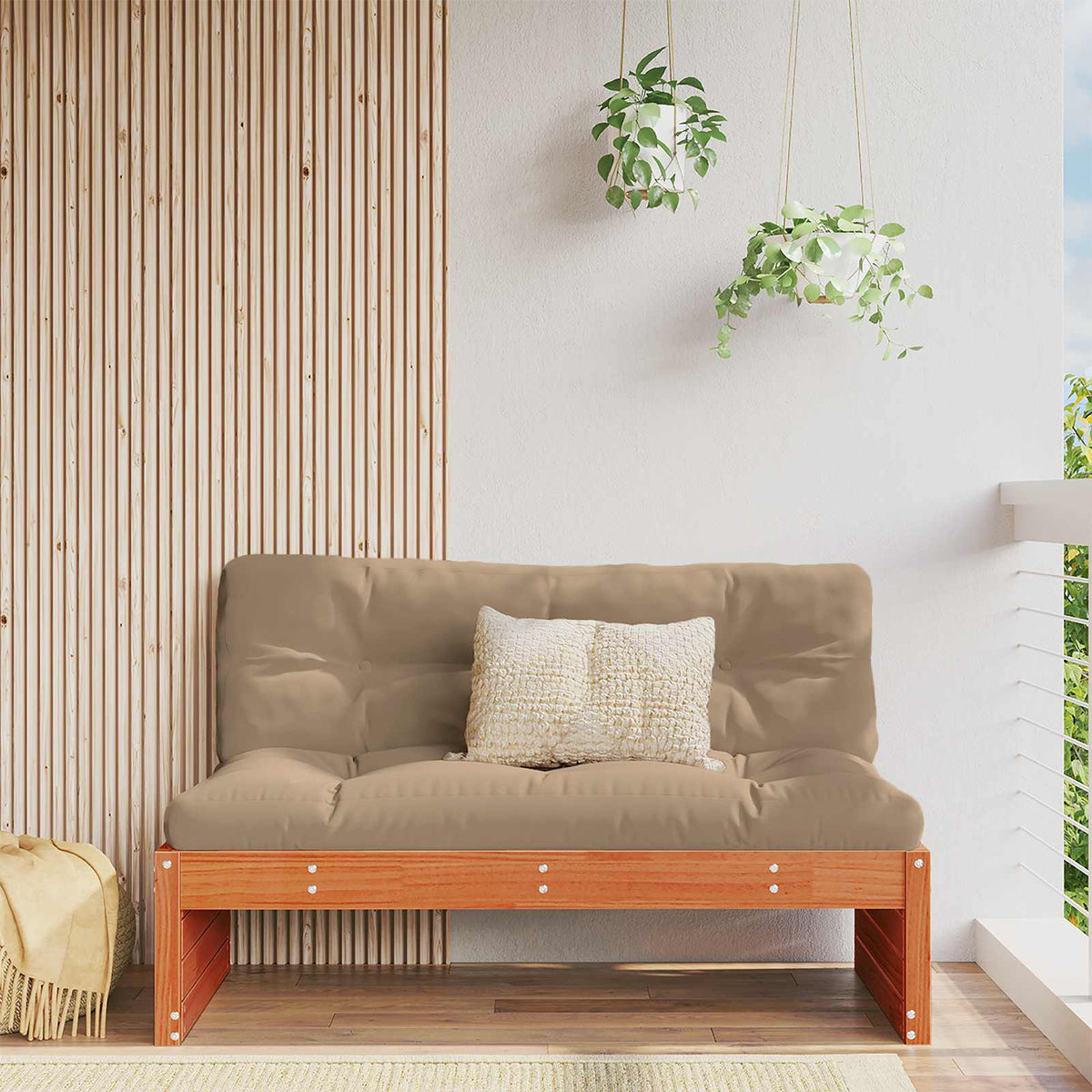 Garden 120x80 cm Solid Wood Pine Wax brown pine Middle sofa