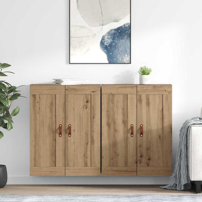 Wall Mounted Cabinets 2 pcs Engineered Wood Leather Artisan oak