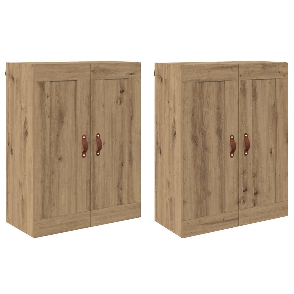 Wall Mounted Cabinets 2 pcs Engineered Wood Leather Artisan oak