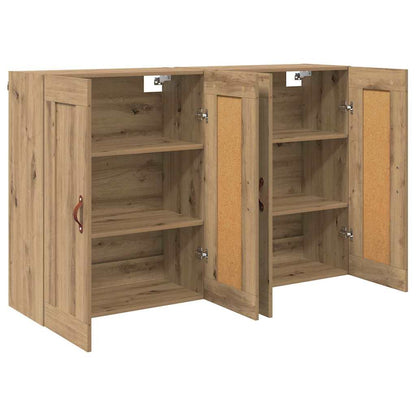 Wall Mounted Cabinets 2 pcs Engineered Wood Leather Artisan oak