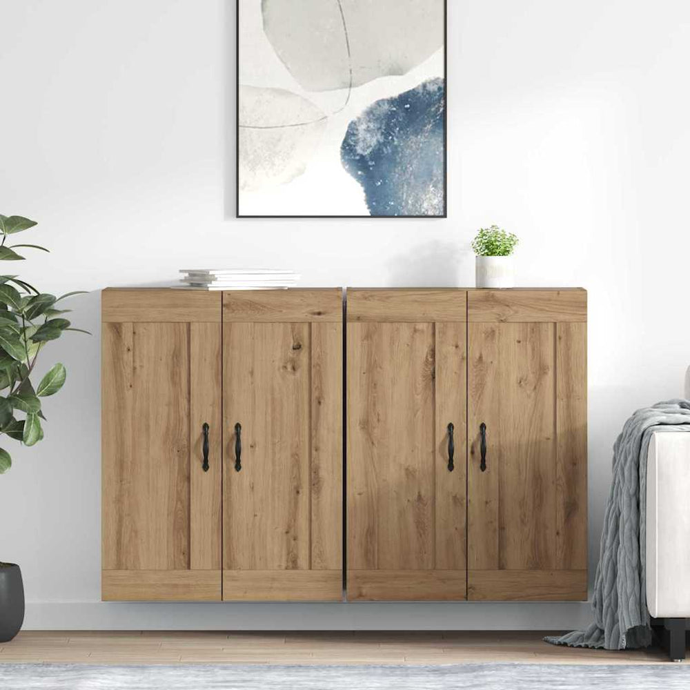 vidaXL Wall Mounted Cabinets 2 pcs Engineered Wood Leaf Black