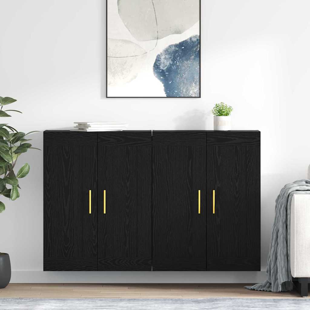 Wall Mounted Cabinets 2 pcs Engineered Wood Tube Gold Black oak