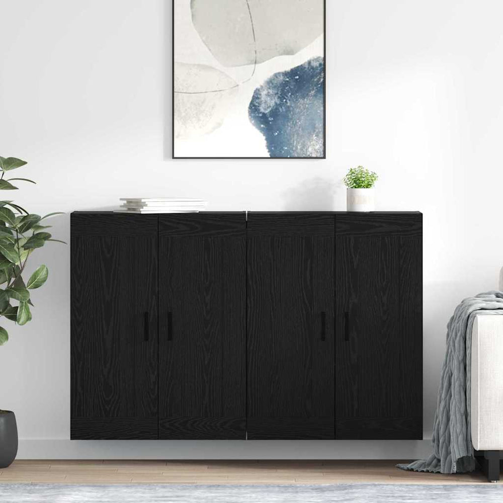 vidaXL Wall Mounted Cabinets 2 pcs Engineered Wood U Shape Black