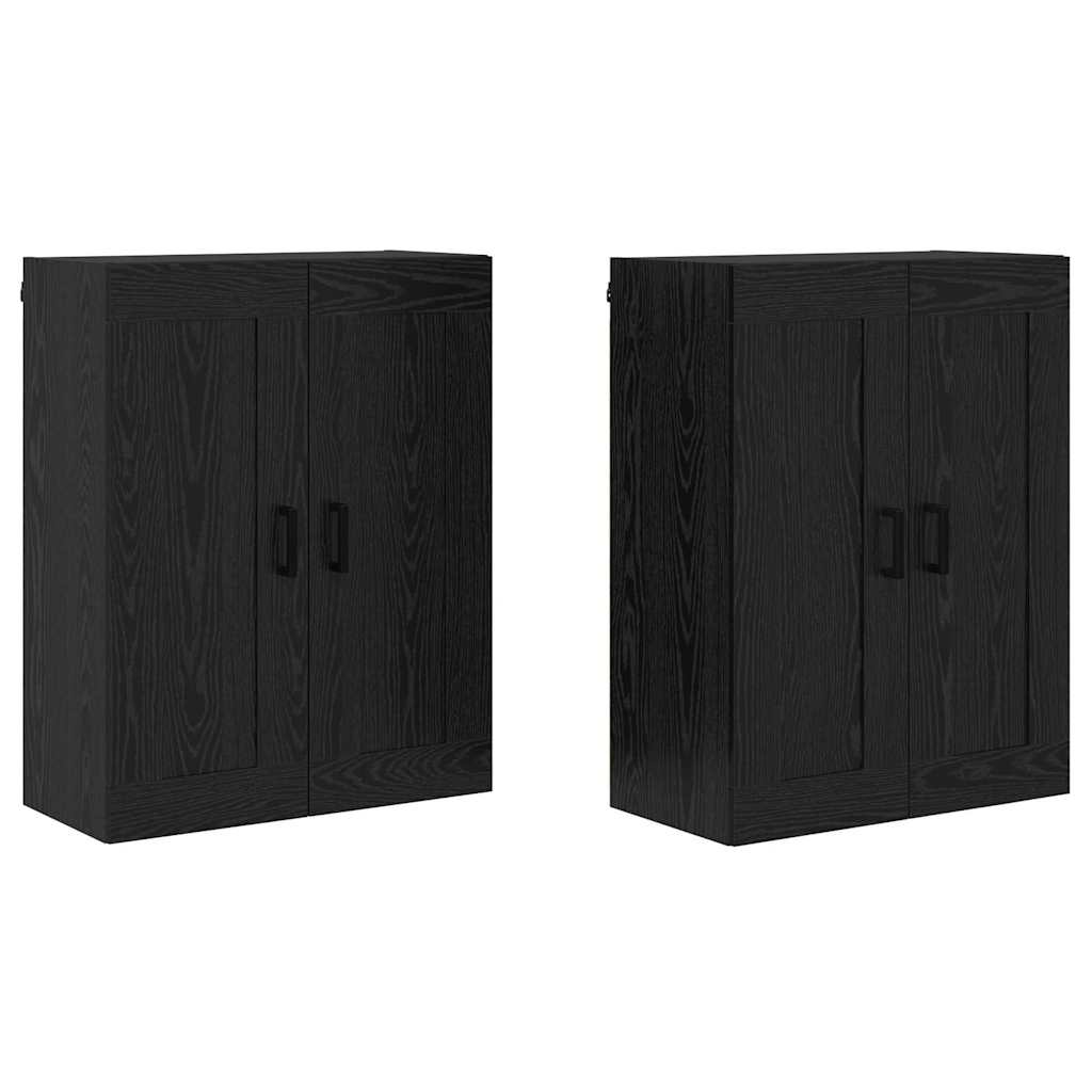 Wall Mounted Cabinets 2 pcs Engineered Wood U Shape Black Black oak