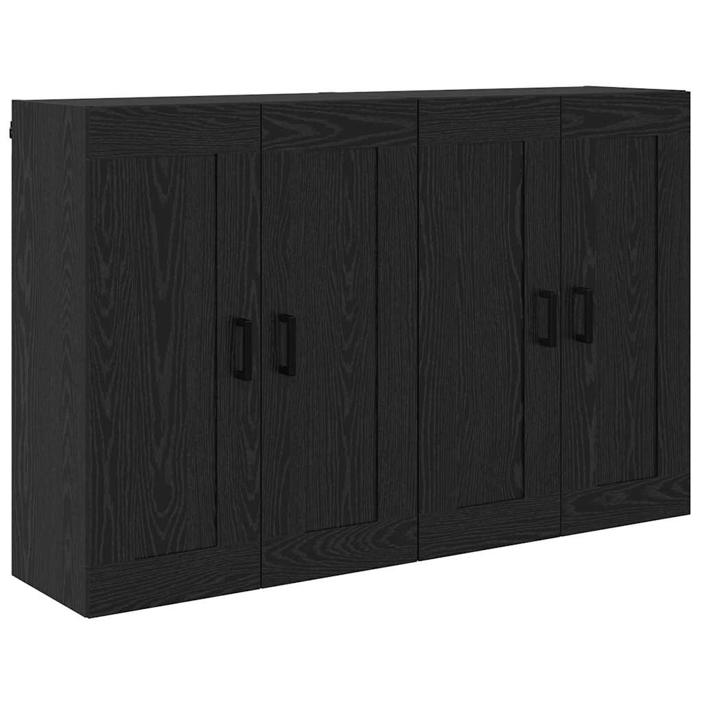 Wall Mounted Cabinets 2 pcs Engineered Wood U Shape Black Black oak