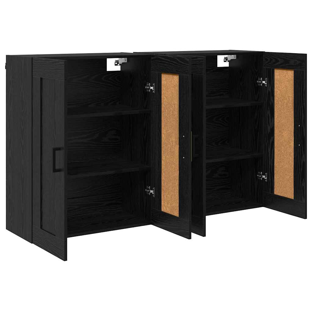 Wall Mounted Cabinets 2 pcs Engineered Wood U Shape Black Black oak