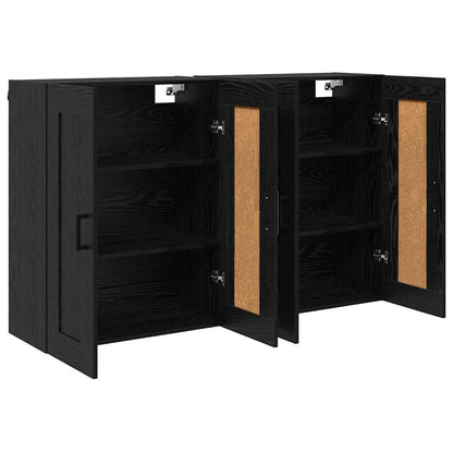 Wall Mounted Cabinets 2 pcs Engineered Wood U Shape Black Black oak