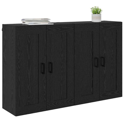 Wall Mounted Cabinets 2 pcs Engineered Wood U Shape Black Black oak