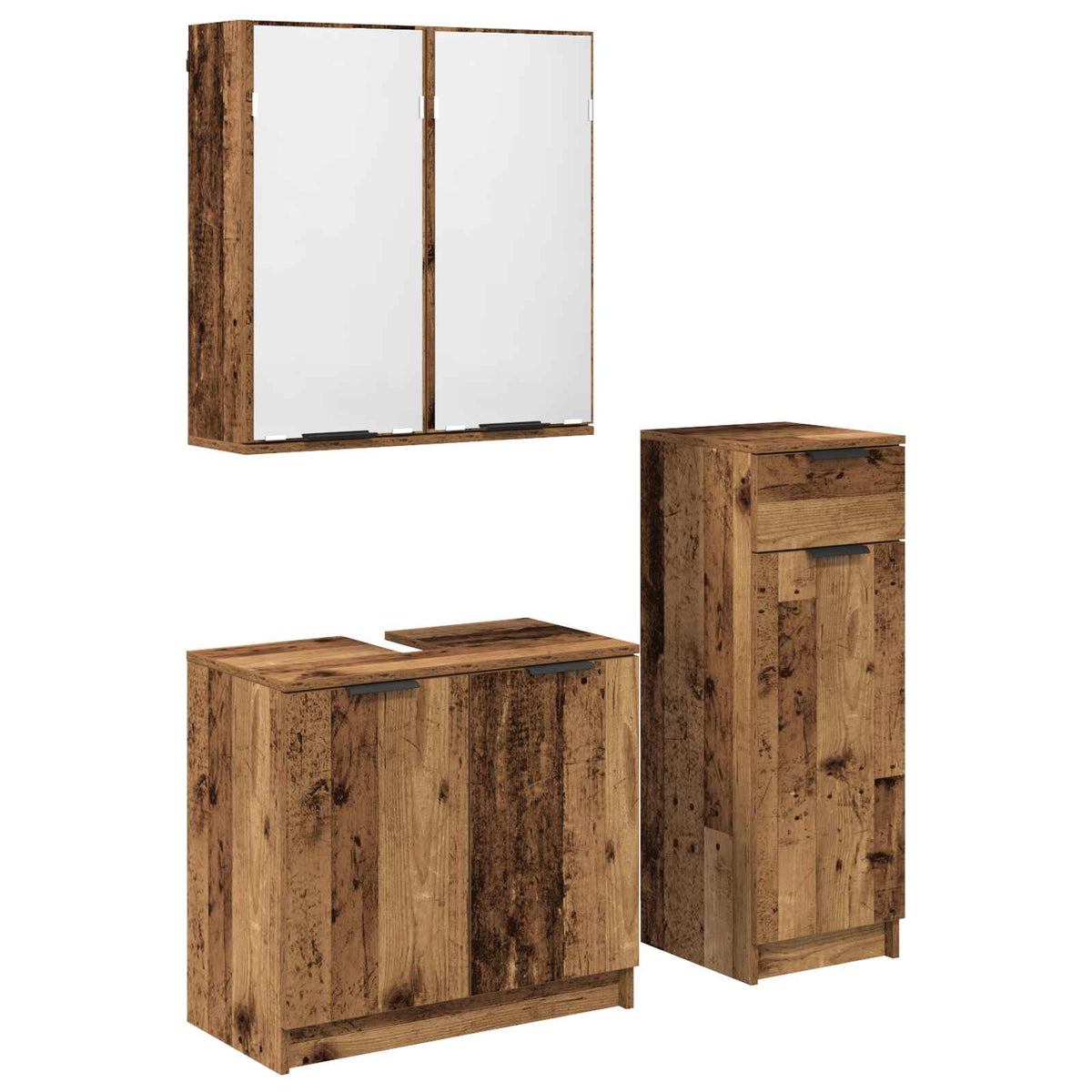 3 Piece Bathroom Cabinet Set Engineered Wood Old wood