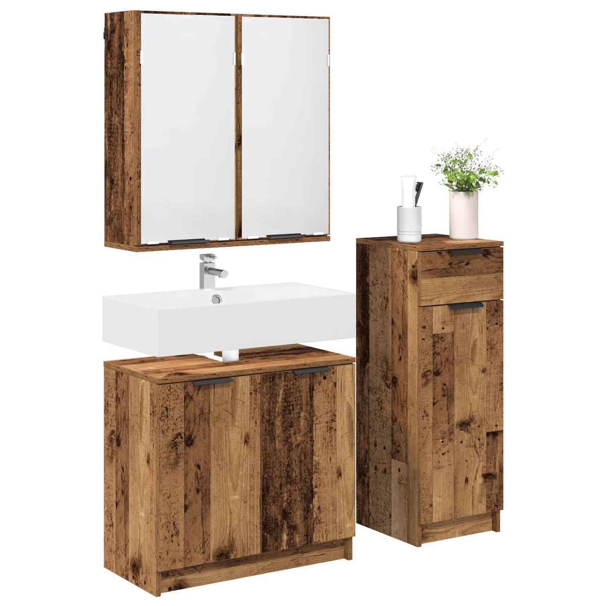 3 Piece Bathroom Cabinet Set Engineered Wood Old wood