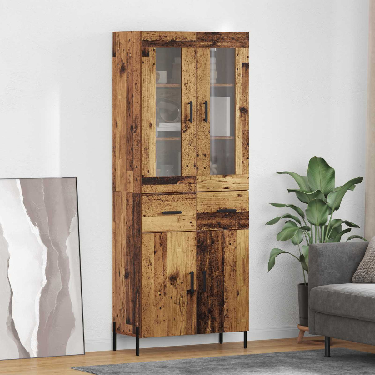 Highboard 69.5x34x180 cm Engineered Wood 2 Doors 2 Drawers Old wood