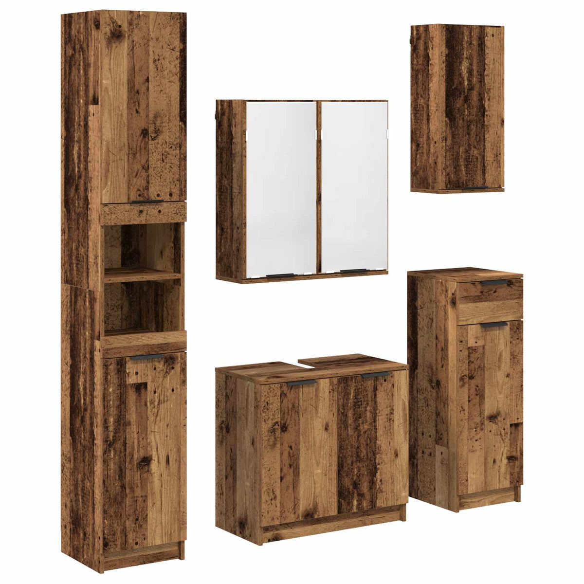 5 Piece Bathroom Cabinet Set Engineered Wood Old wood