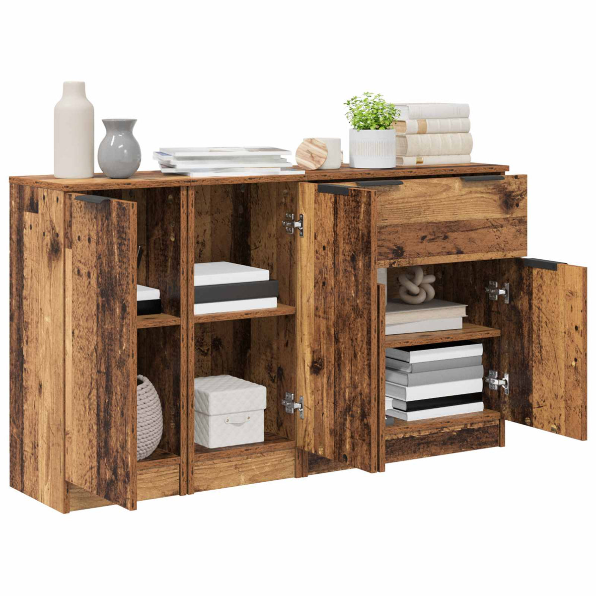 Sideboards 3 pcs Engineered Wood Old wood