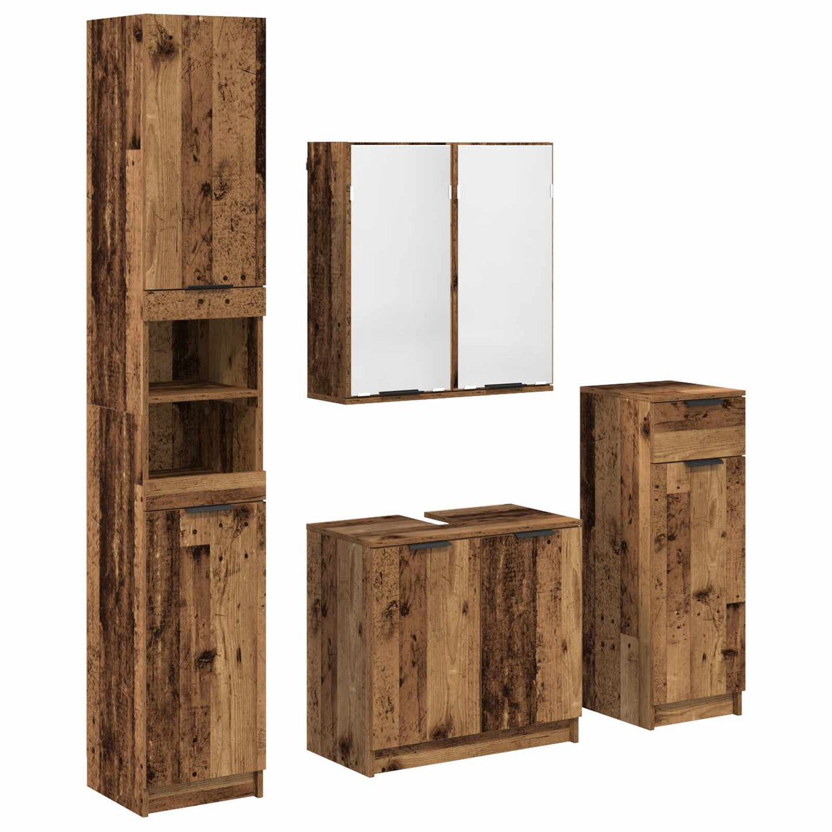 4 Piece Bathroom Cabinet Set Engineered Wood Old wood