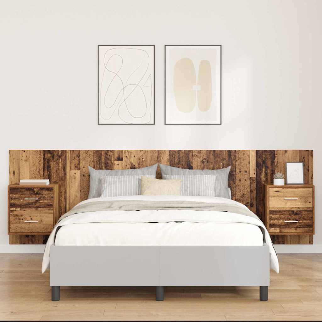 Bed Headboard with Cabinets Engineered Wood Two Drawers Old wood