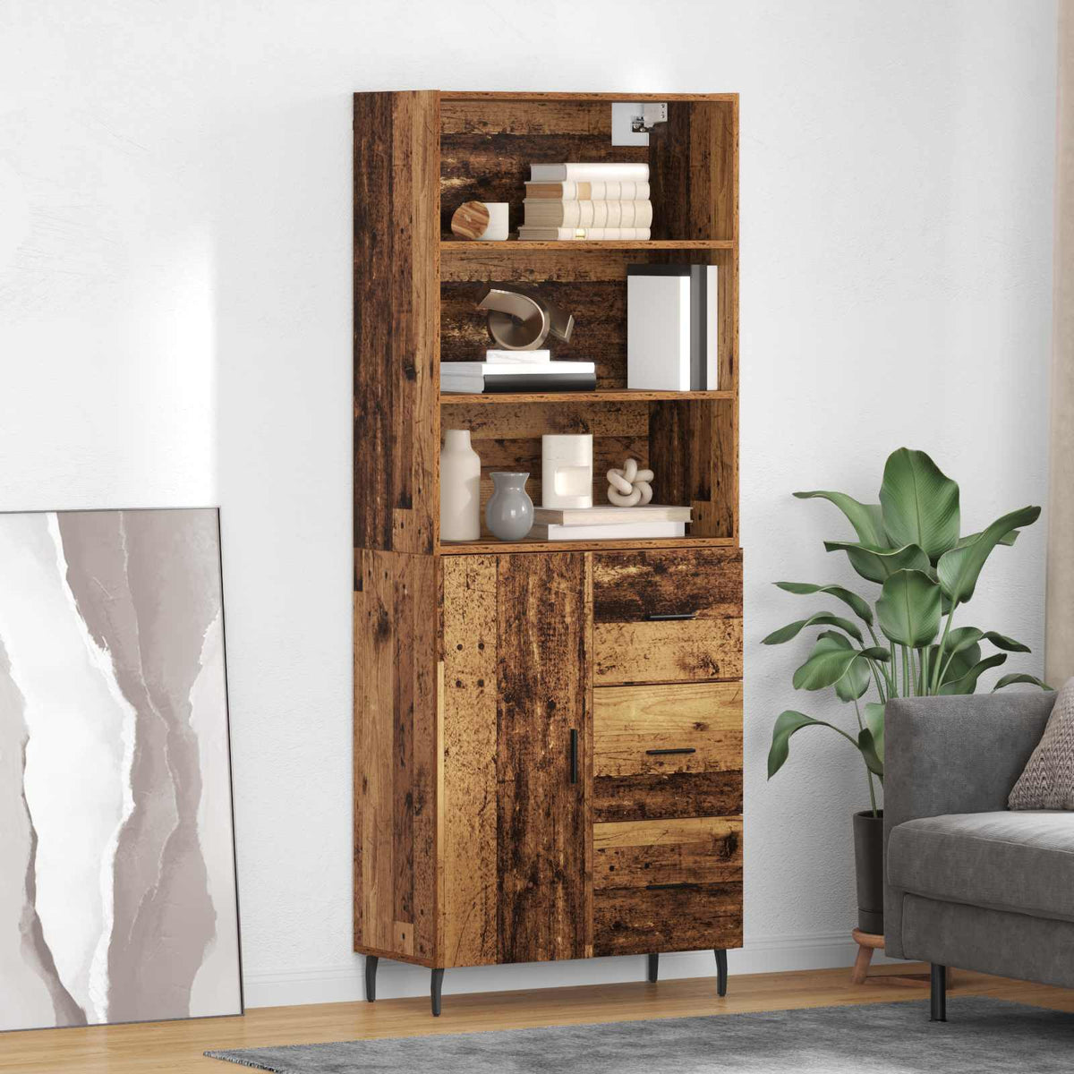 Highboard 69.5x34x180 cm Engineered Wood 1 Door 3 Drawers Old wood