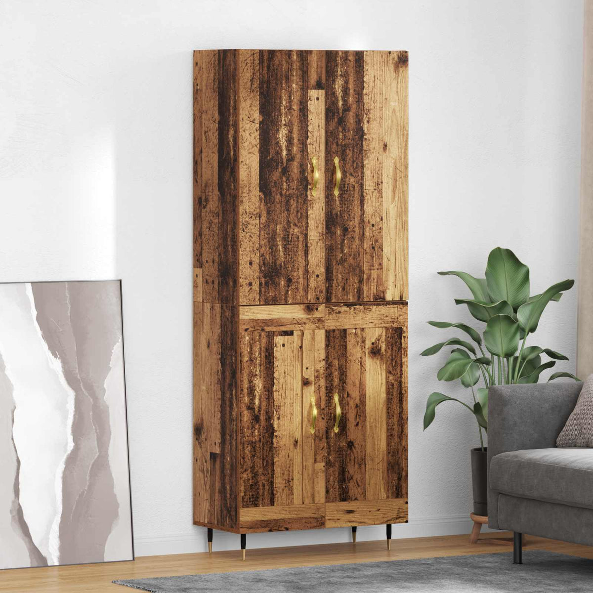 Highboard 69.5x34x180 cm Engineered Wood 2 Wood Doors Old wood