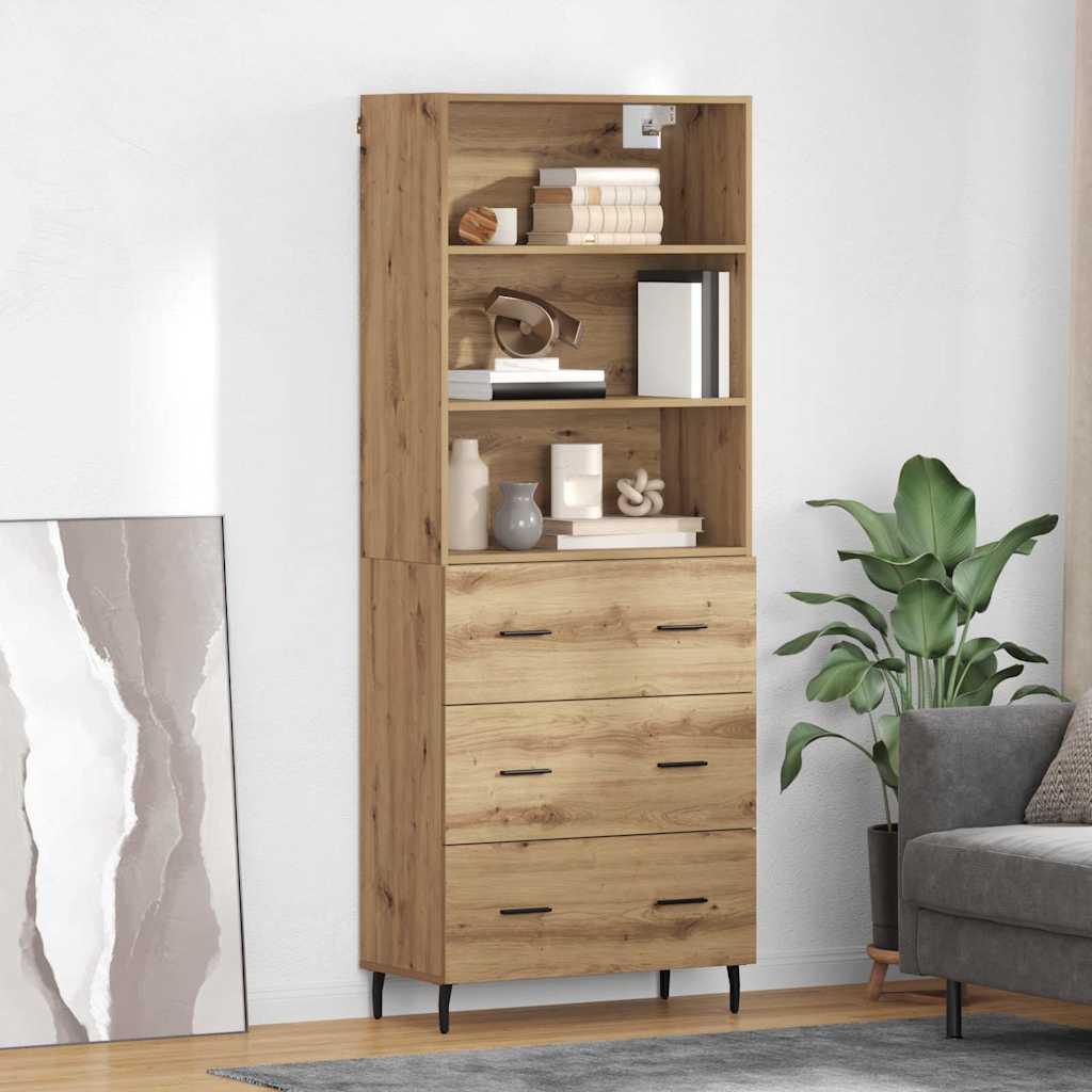 Highboard 69.5x34x180 cm Engineered Wood 3 Drawers Artisan oak