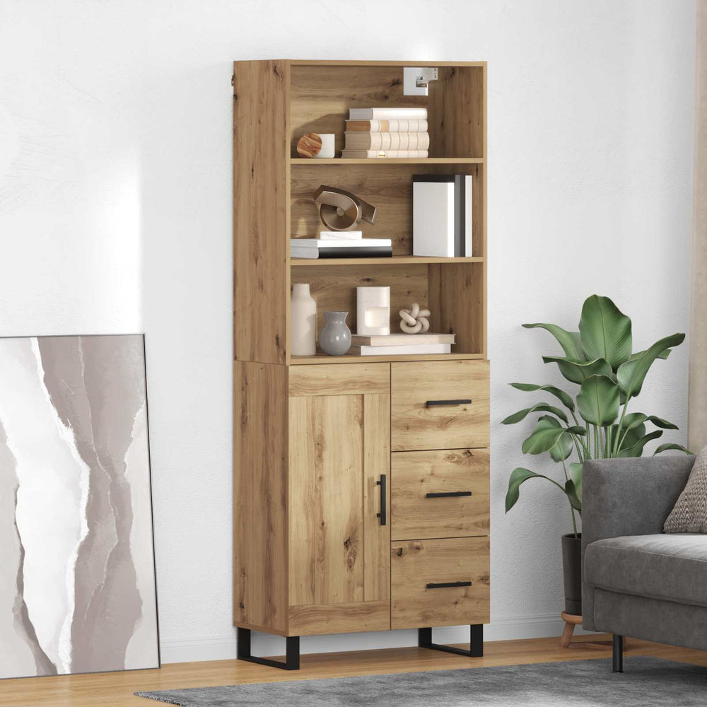 vidaXL Highboard 69.5x34x180 cm Engineered Wood 1 Wood Door 3 Drawers