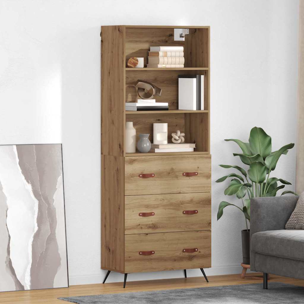 Highboard 69.5x34x180 cm Engineered Wood 3 Drawers Artisan oak