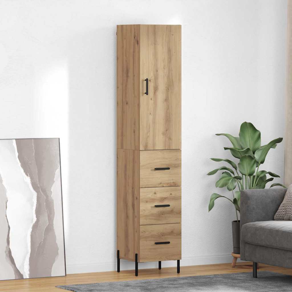 Highboard 34.5x34x180 cm Engineered Wood 3 Drawers Artisan oak