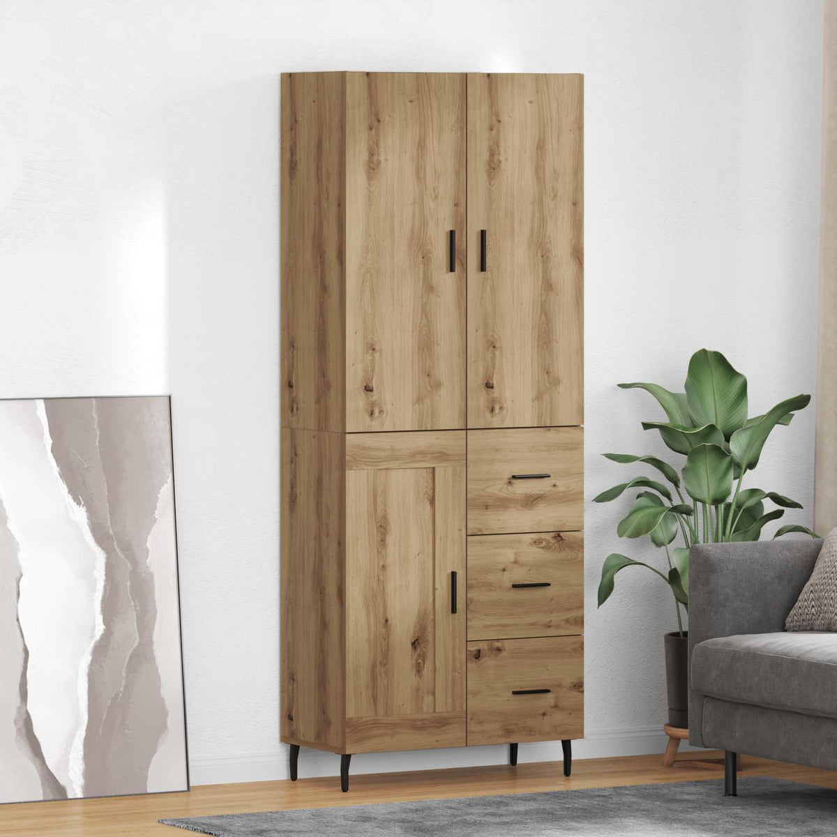 Highboard 69.5x34x180 cm Engineered Wood 1 Wood Door 3 Drawers Artisan oak