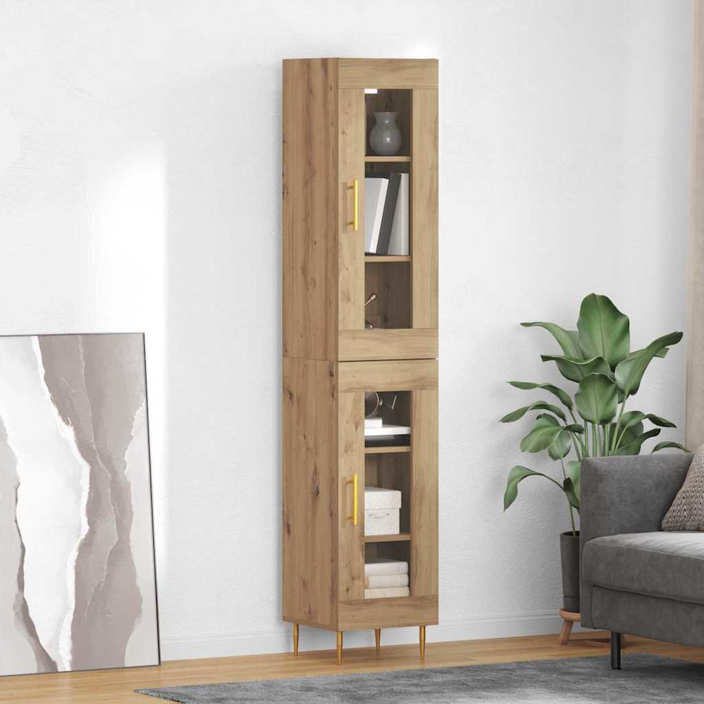 Highboard 34.5x34x180 cm Engineered Wood 1 Glass Door Artisan oak