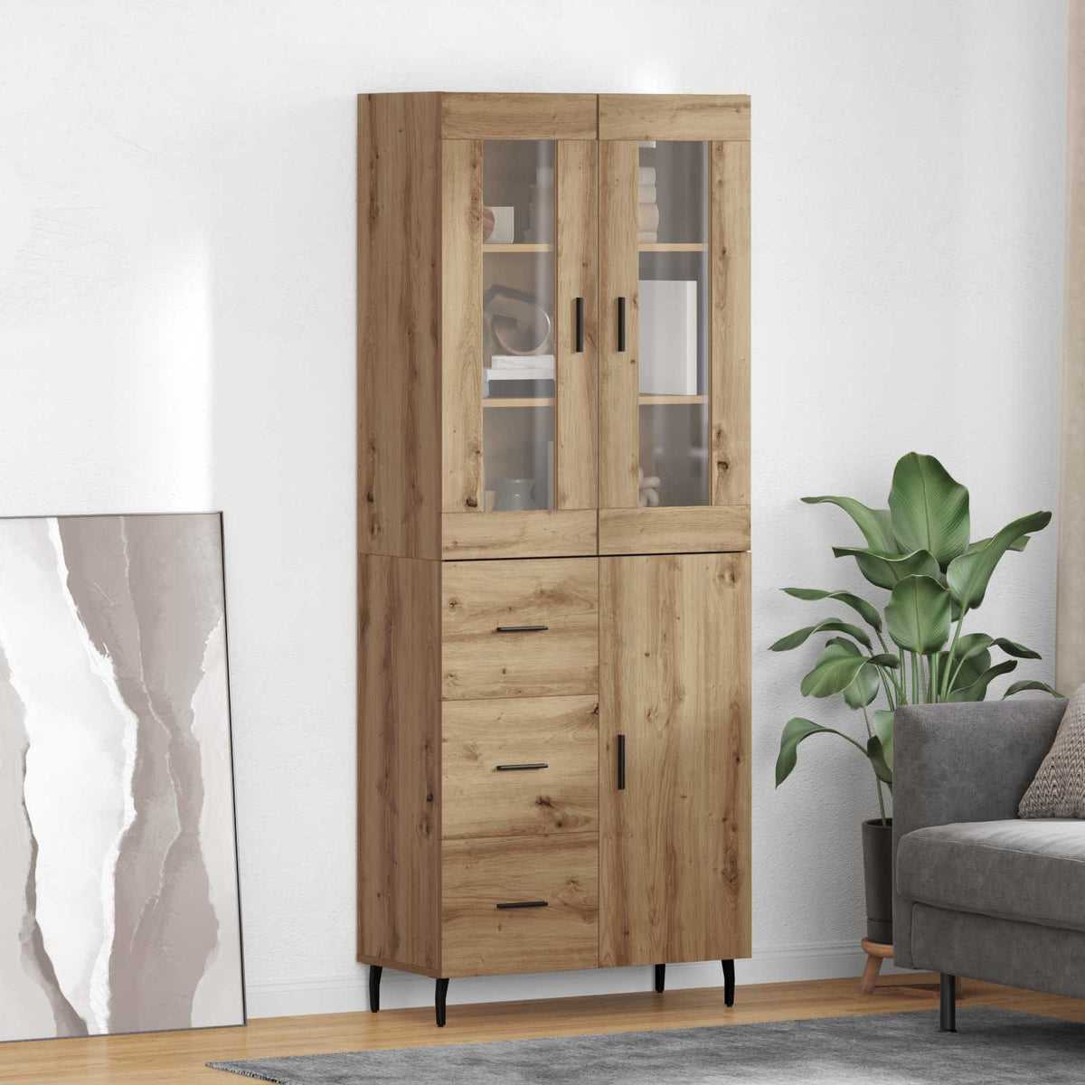 Highboard 69.5x34x180 cm Engineered Wood 1 Door 3 Drawers Artisan oak