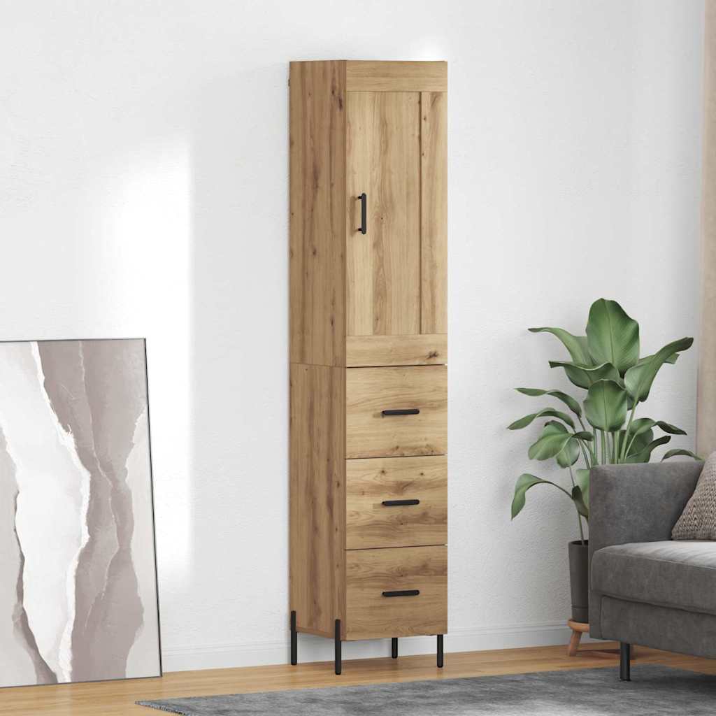 Highboard 34.5x34x180 cm Engineered Wood 3 Drawers Artisan oak