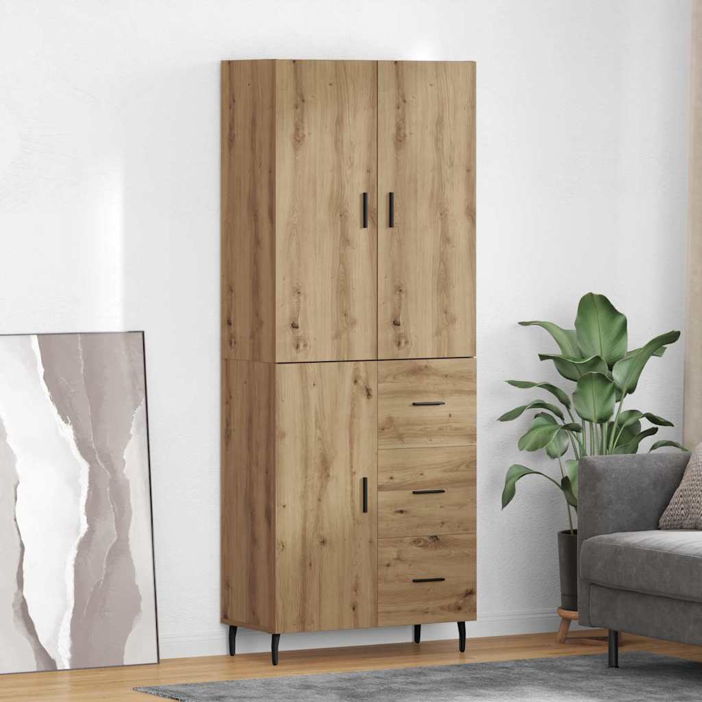 Highboard 69.5x34x180 cm Engineered Wood 1 Door 3 Drawers Artisan oak