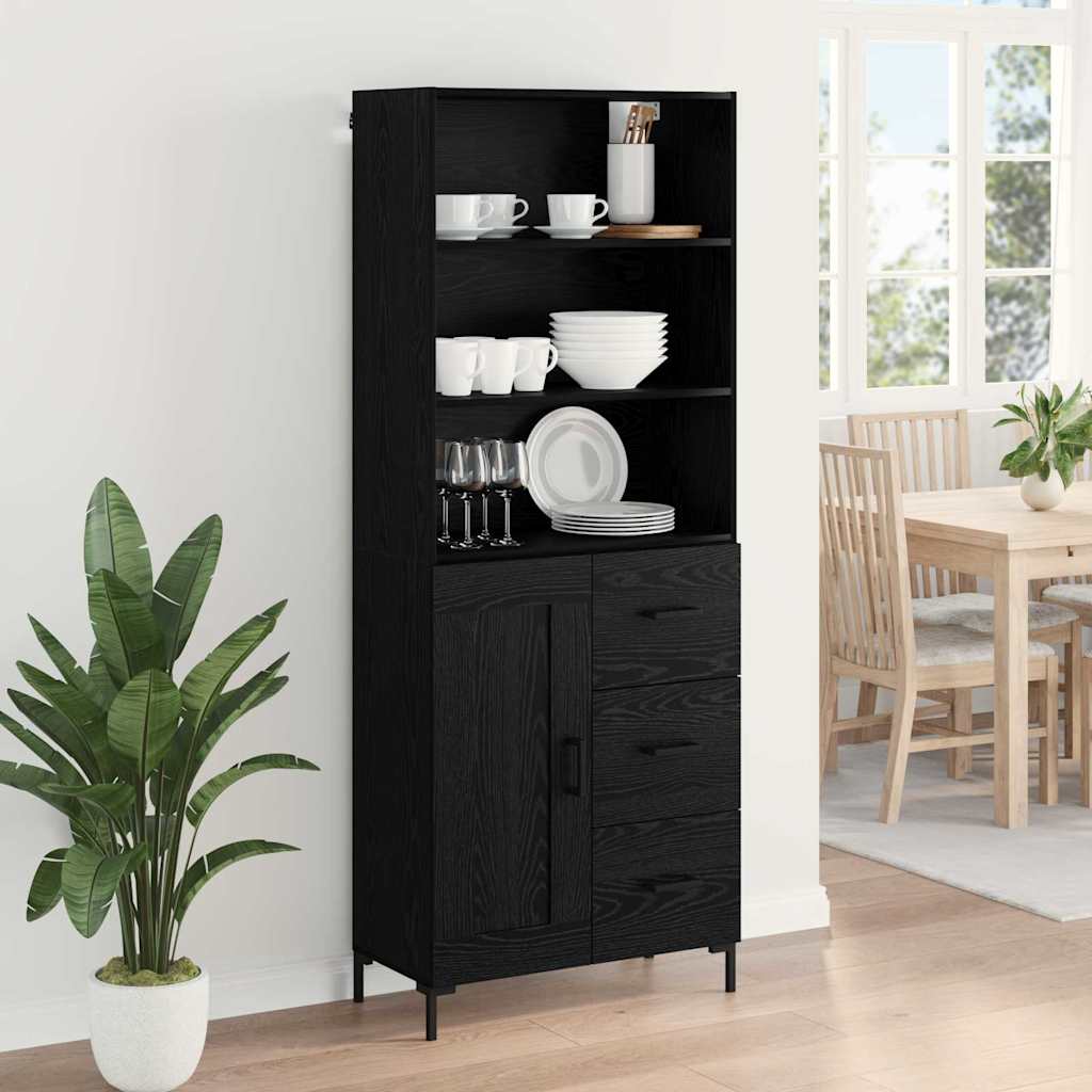 Highboard 69.5x34x180 cm Engineered Wood 1 Wood Door 3 Drawers Black oak
