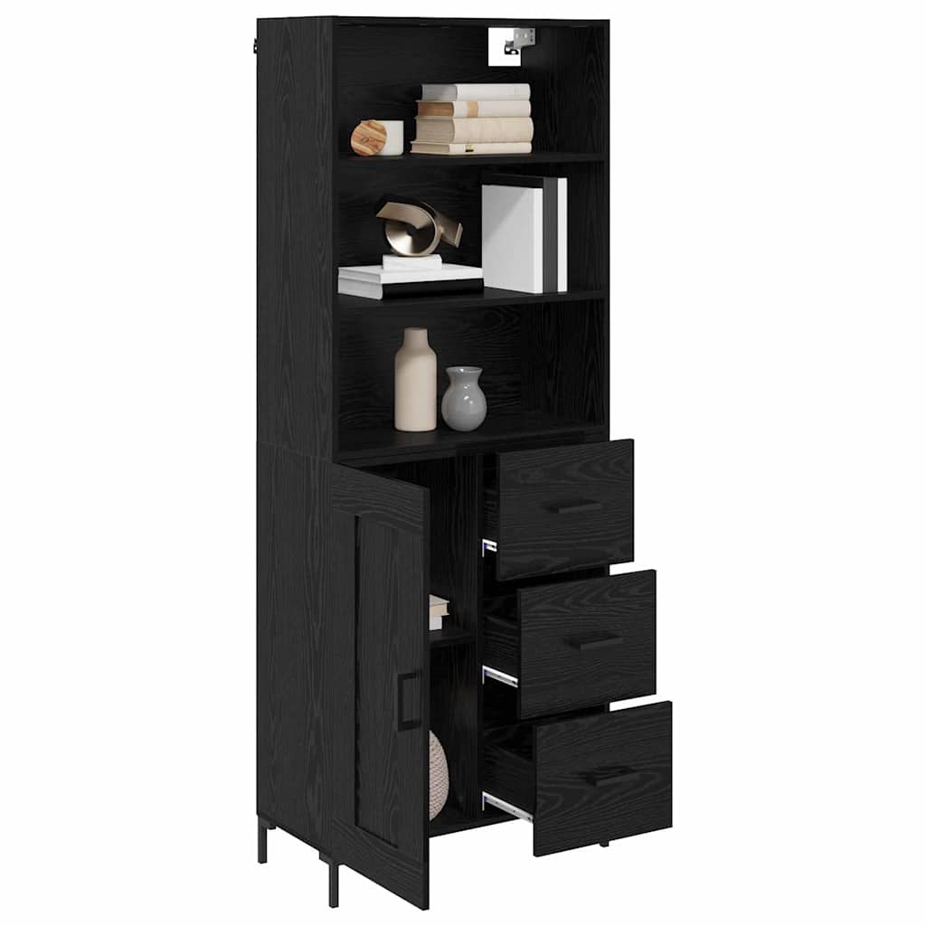 Highboard 69.5x34x180 cm Engineered Wood 1 Wood Door 3 Drawers Black oak
