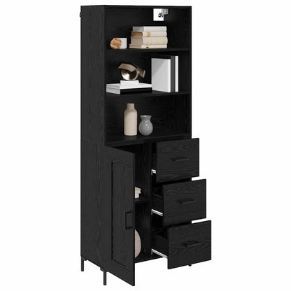 Highboard 69.5x34x180 cm Engineered Wood 1 Wood Door 3 Drawers Black oak