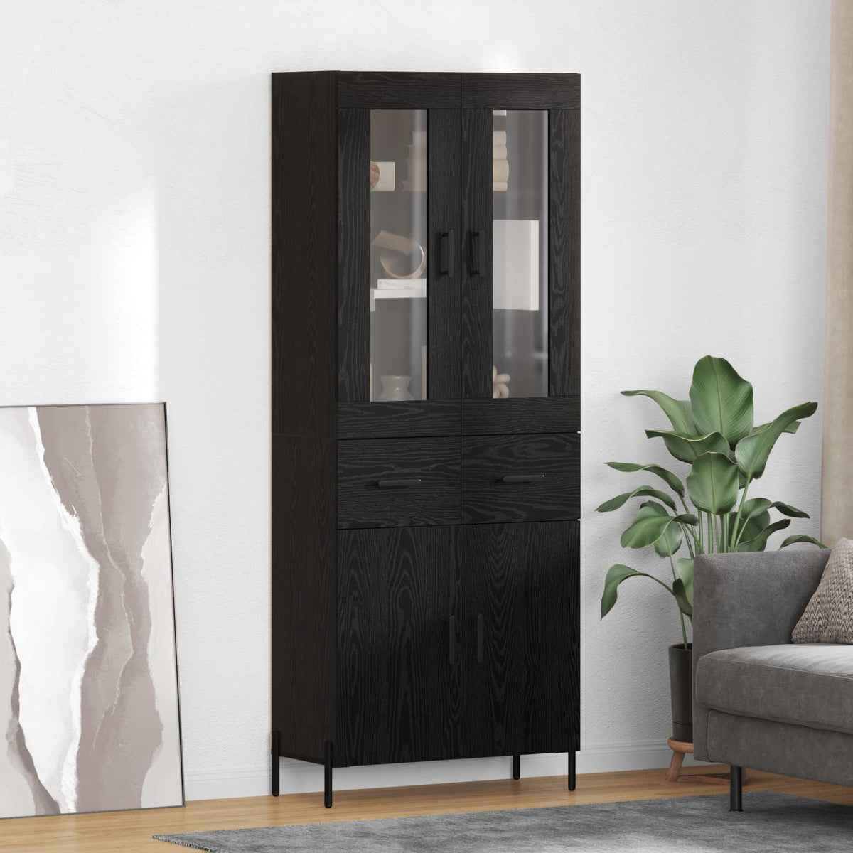 Highboard 69.5x34x180 cm Engineered Wood 2 Doors 2 Drawers Black oak