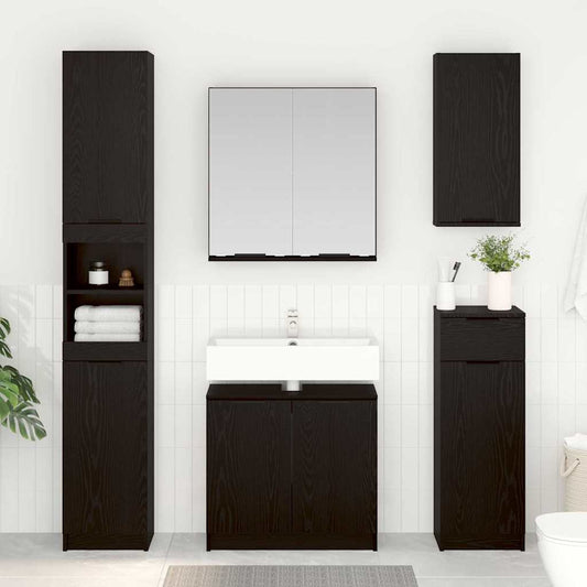 3 Piece Bathroom Cabinet Set Engineered Wood Black oak