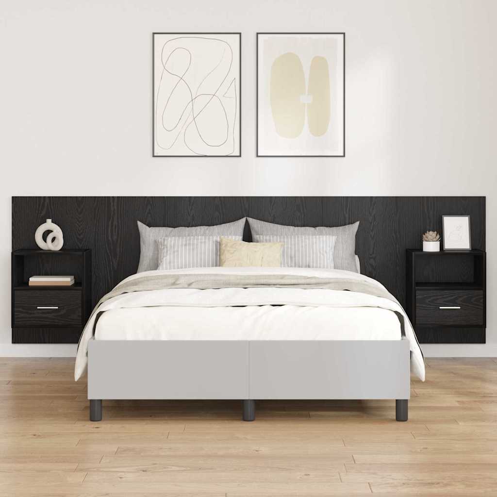 Bed Headboard with Cabinets Engineered Wood One Drawer and One Shelf Black oak