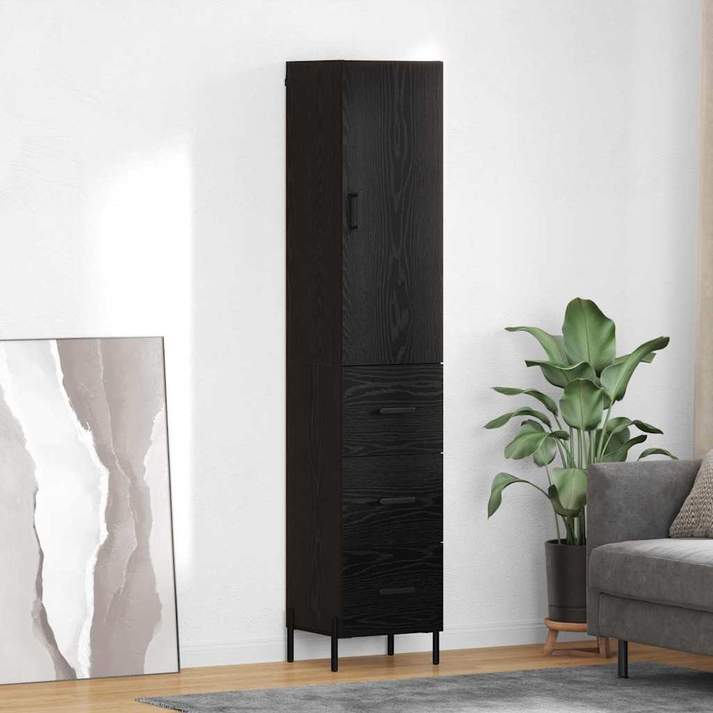 Highboard 34.5x34x180 cm Engineered Wood 3 Drawers Black oak