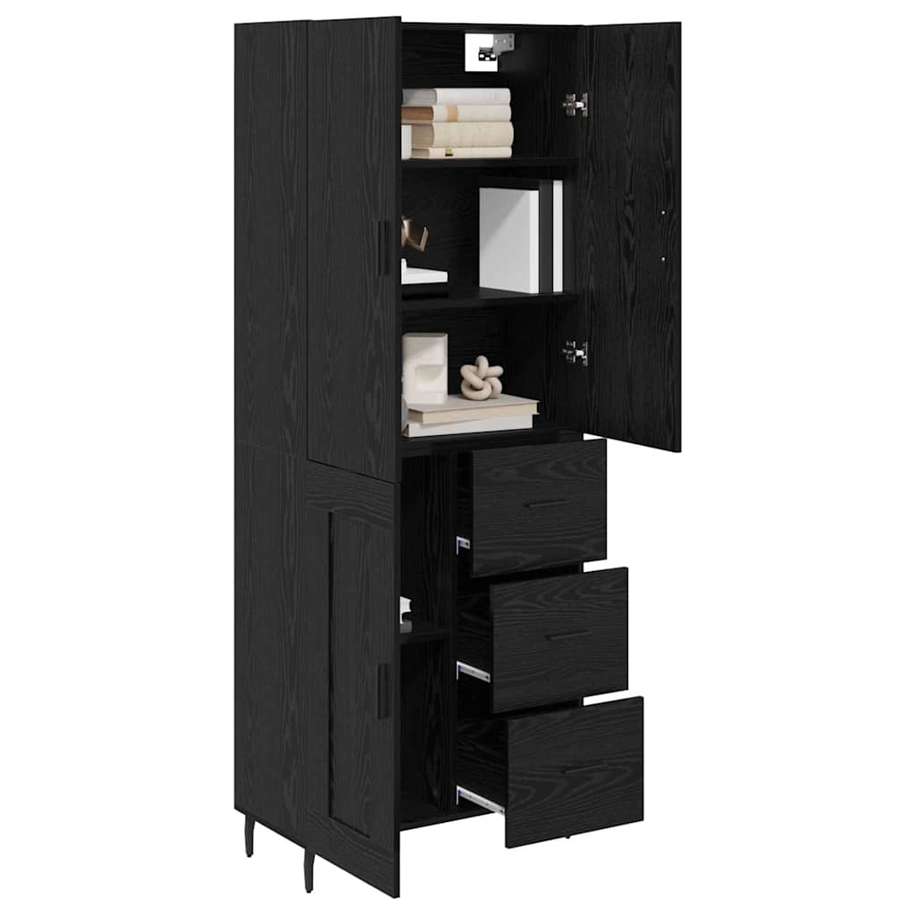 Highboard 69.5x34x180 cm Engineered Wood 1 Wood Door 3 Drawers Black oak