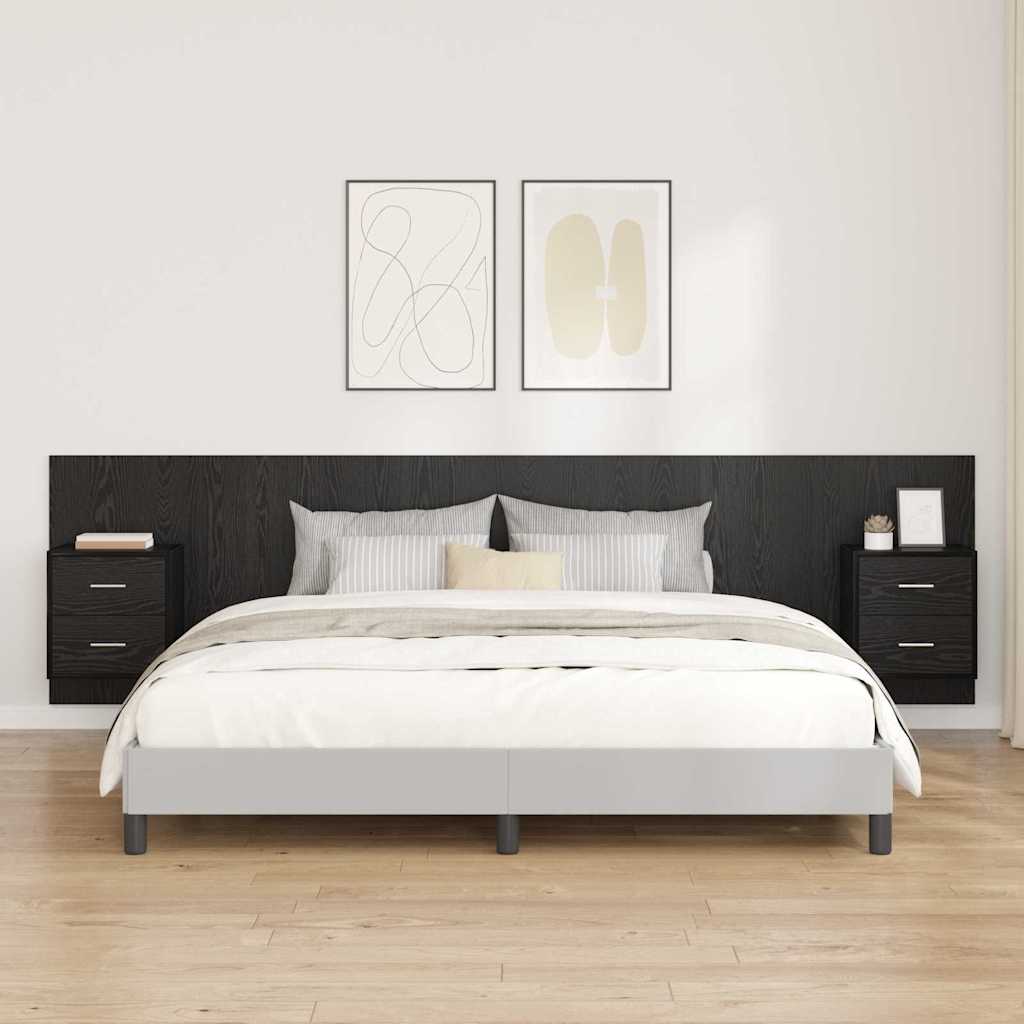Bed Headboard with Cabinets Engineered Wood Two Drawers Black oak