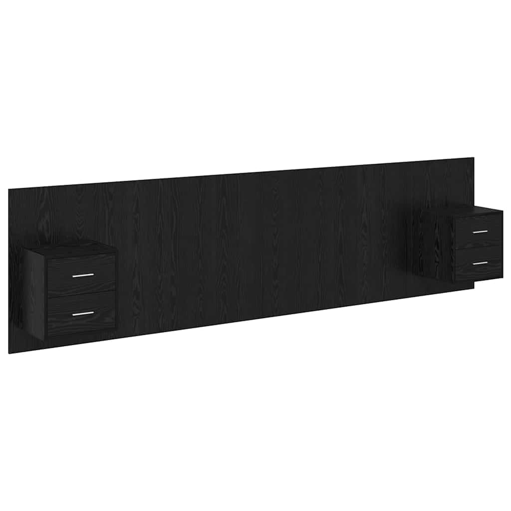 Bed Headboard with Cabinets Engineered Wood Two Drawers Black oak