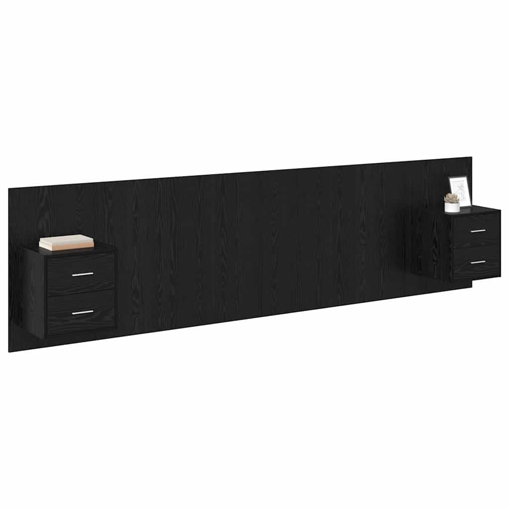 Bed Headboard with Cabinets Engineered Wood Two Drawers Black oak