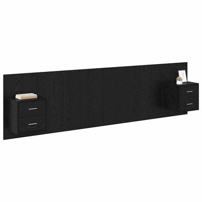 Bed Headboard with Cabinets Engineered Wood Two Drawers Black oak