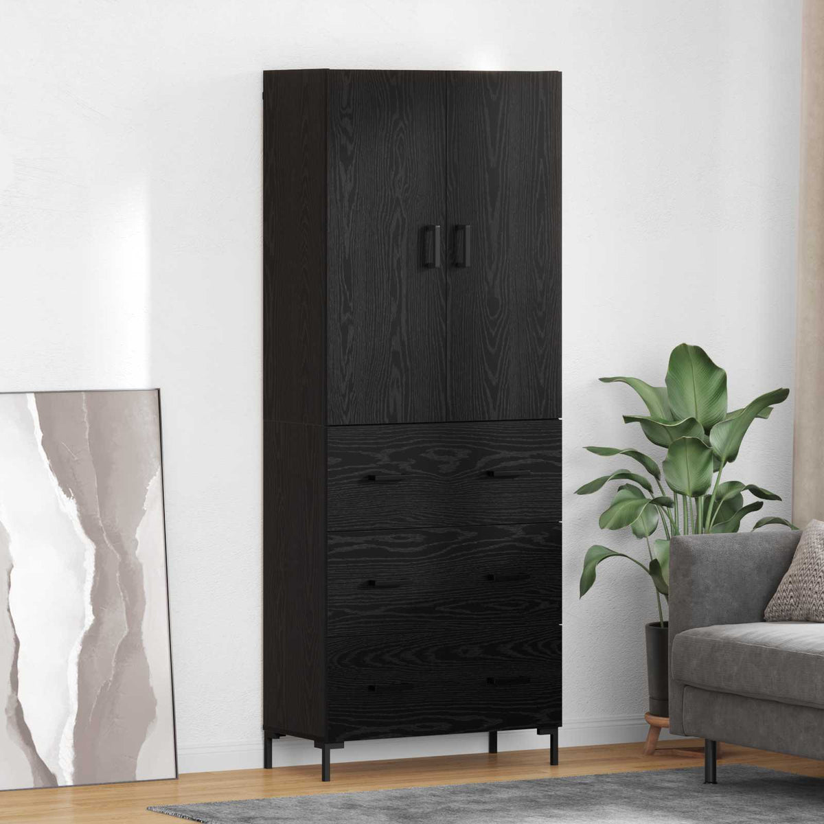 Highboard 69.5x34x180 cm Engineered Wood 3 Drawers Black oak