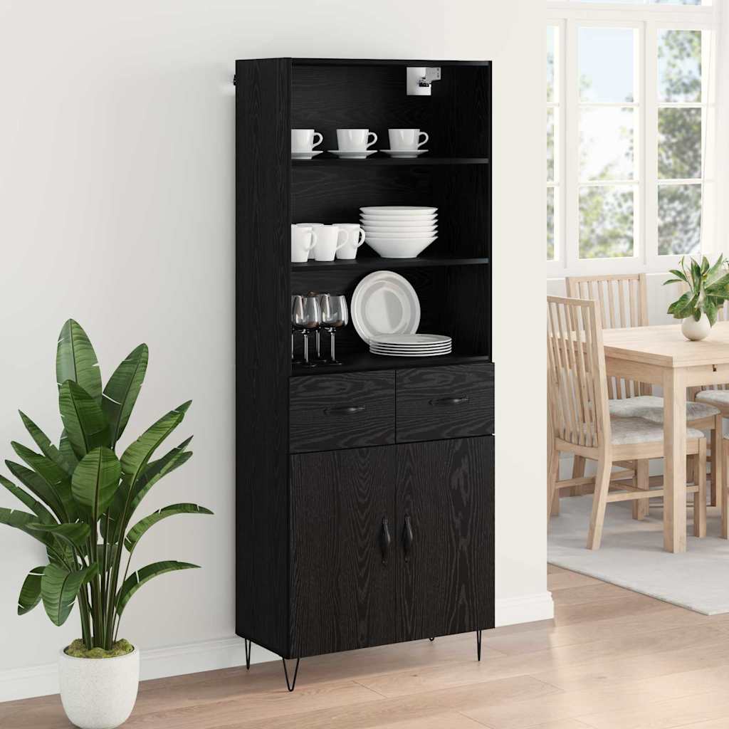 Highboard 69.5x34x180 cm Engineered Wood 2 Doors 2 Drawers Black oak