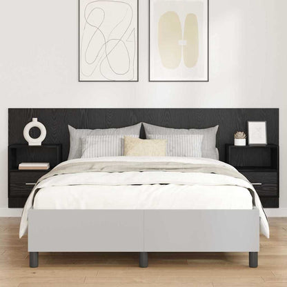 Bed Headboard with Cabinets Engineered Wood One Drawer and One Shelf Black oak