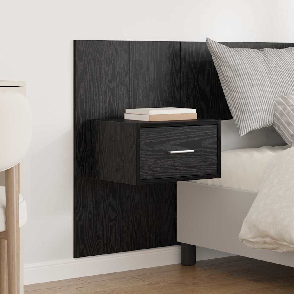 Bed Headboard with Cabinets Engineered Wood One Drawer Black oak