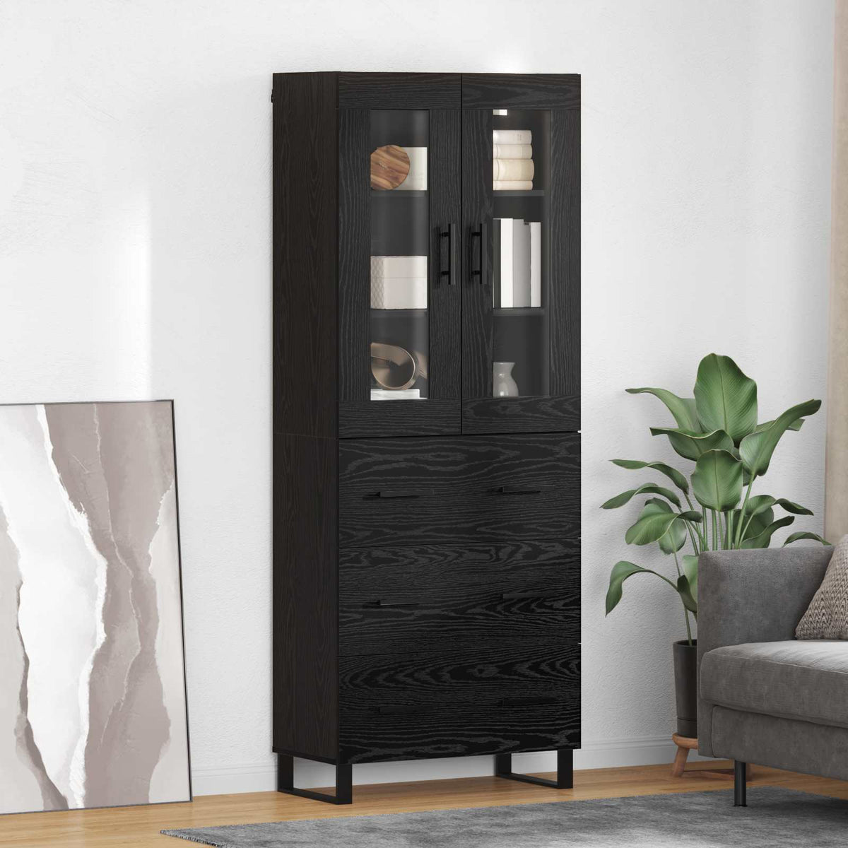 Highboard 69.5x34x180 cm Engineered Wood 3 Drawers Black oak