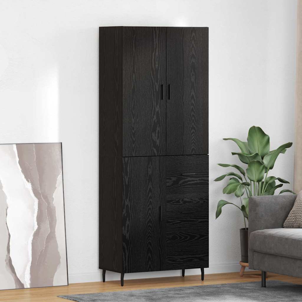 Highboard 69.5x34x180 cm Engineered Wood 1 Door 3 Drawers Black oak