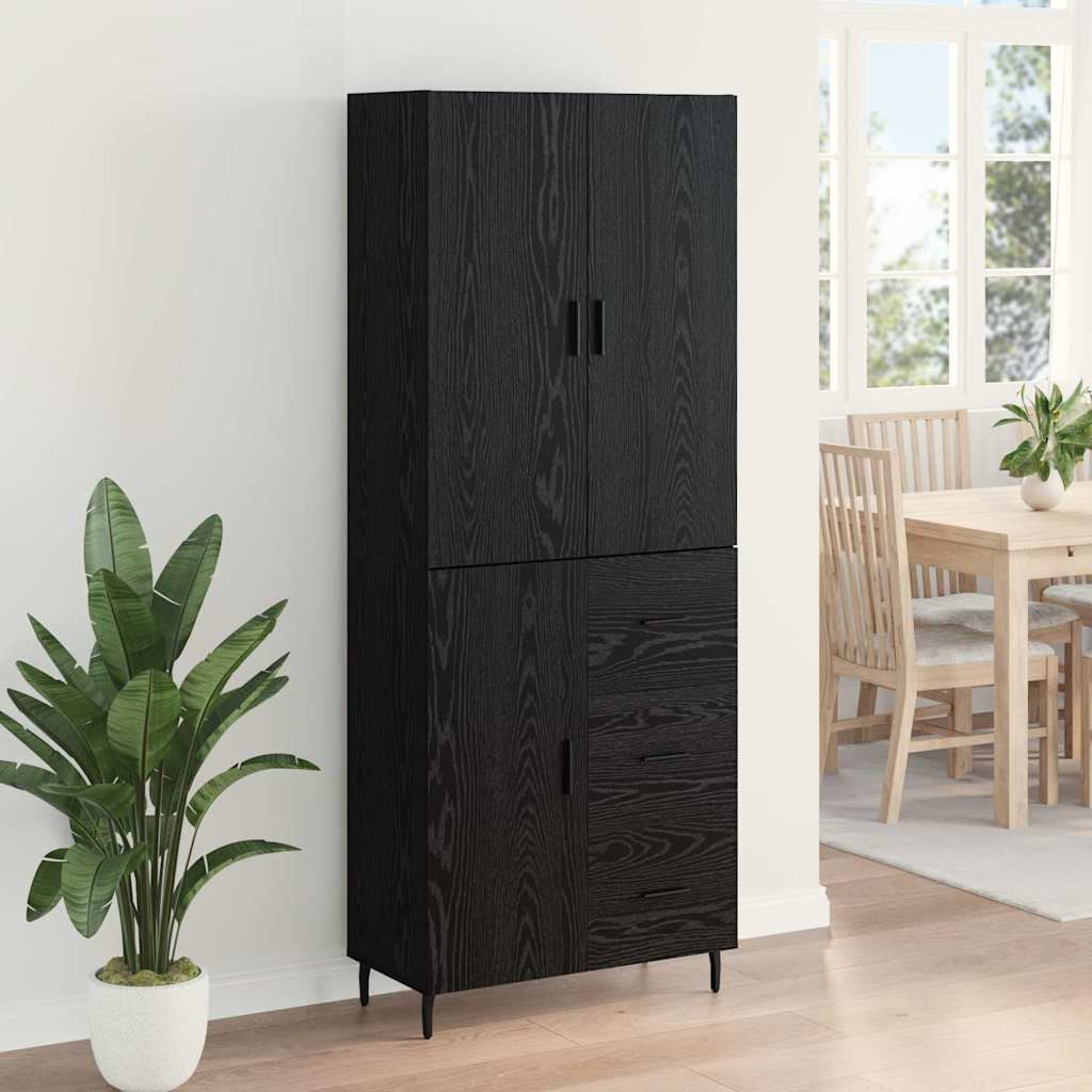 Highboard 69.5x34x180 cm Engineered Wood 1 Door 3 Drawers Black oak