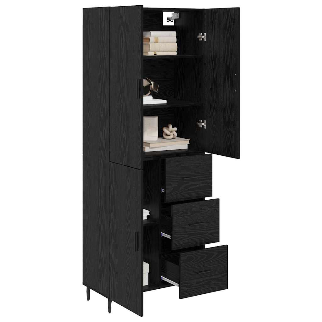 Highboard 69.5x34x180 cm Engineered Wood 1 Door 3 Drawers Black oak